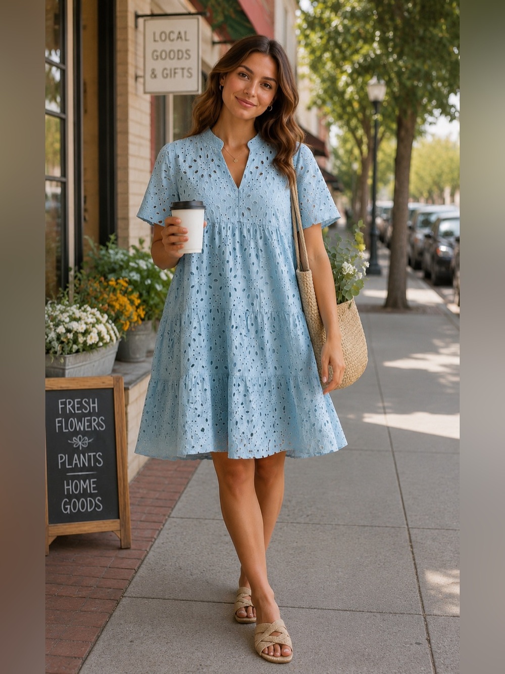Miss Sparkling Light Blue Eyelet Tiered Dress | Size Medium | NWOT